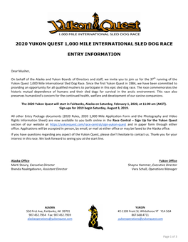 2020 Yukon Quest 1,000 Mile International Sled Dog Race