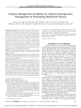Practice Management Guidelines for Selective Nonoperative Management of Penetrating Abdominal Trauma