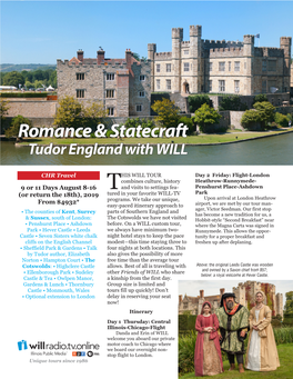 A Full Itinerary of Romance & Statecraft Tudor England Tour