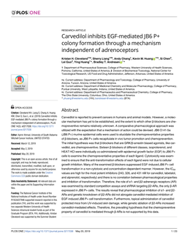 Carvedilol Inhibits EGF-Mediated JB6 P+ Colony Formation Through a Mechanism Independent of Adrenoceptors