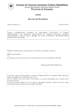 Decreto Presidente Nomina Organismo Valutativo 2017 2019