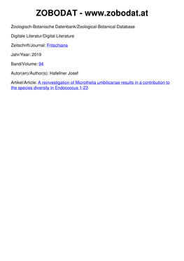 A Reinvestigation of Microthelia Umbilicariae Results in a Contribution to the Species Diversity in Endococcus 1-23 - 1