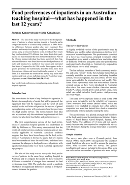 Food Preferences of Inpatients in an Australian Teaching Hospital—What Has Happened in the Last 12 Years?