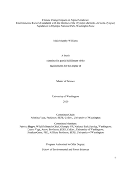 Climate Change Impacts in Alpine Meadows: Environmental Factors Correlated with the Decline of the Olympic Marmot