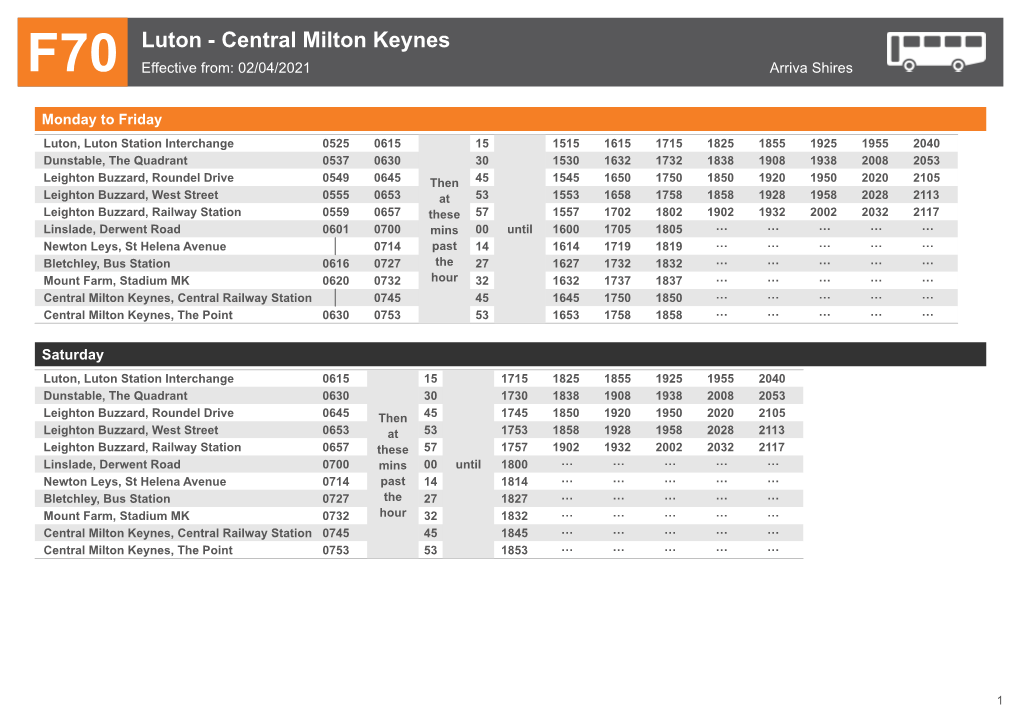 F70 Effective From: 02/04/2021 Arriva Shires