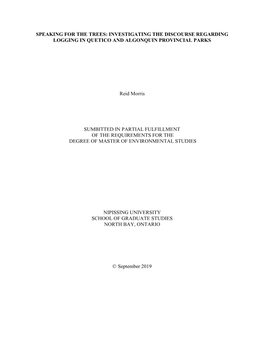 Speaking for the Trees: Investigating the Discourse Regarding Logging in Quetico and Algonquin Provincial Parks