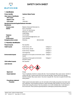 SDS US 1EV Version #: 01 Issue Date: 01-10-2018 1 / 8 Response If Swallowed: Immediately Call a Poison Center/Doctor