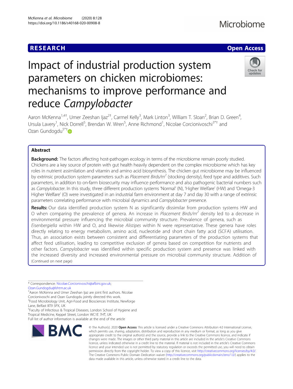 Impact of Industrial Production System Parameters on Chicken Microbiomes