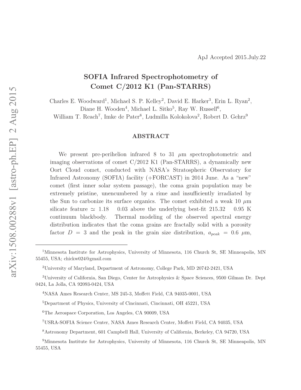 SOFIA Infrared Spectrophotometry of Comet C/2012 K1 (Pan-STARRS)