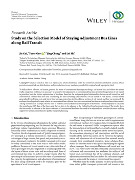 Research Article Study on the Selection Model of Staying Adjustment Bus Lines Along Rail Transit
