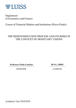 (Prova Finale) the REDENOMINATION PROCESS and I