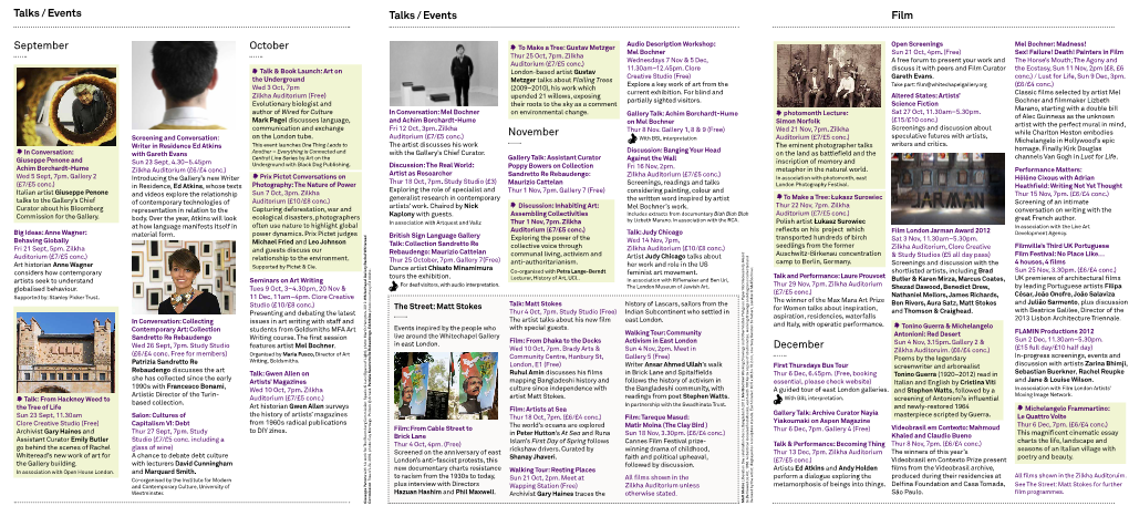 Talks / Events Film Talks / Events September October November December Spec