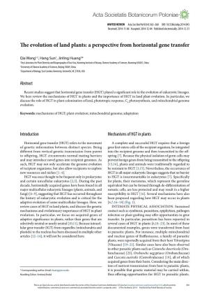 The Evolution of Land Plants: a Perspective from Horizontal Gene Transfer
