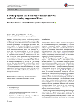 Blowfly Puparia in a Hermetic Container: Survival Under Decreasing Oxygen Conditions
