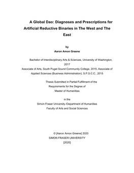 A Global Dao: Diagnoses and Prescriptions for Artificial Reductive Binaries in the West and the East