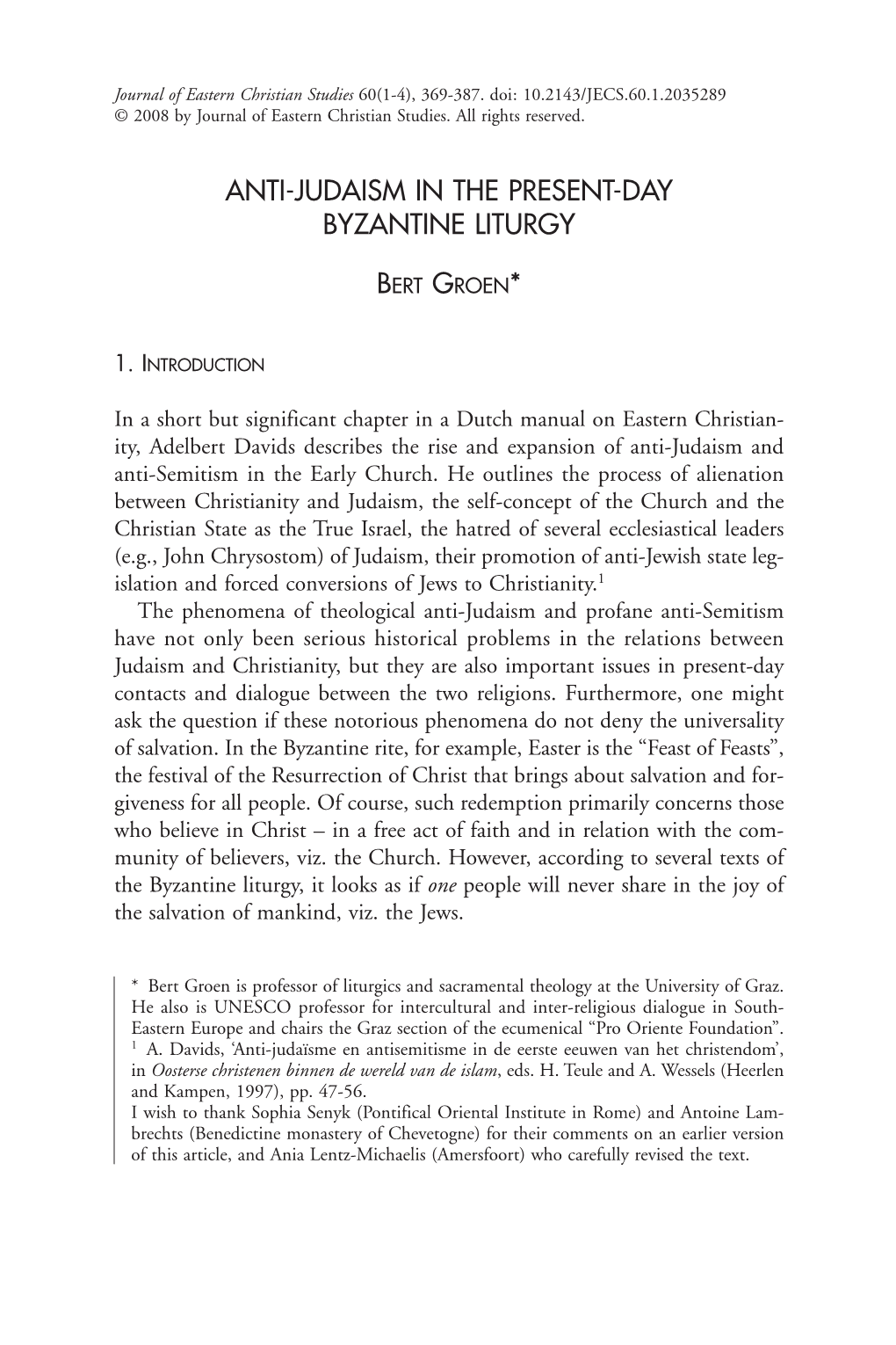 Anti-Judaism in the Present-Day Byzantine Liturgy