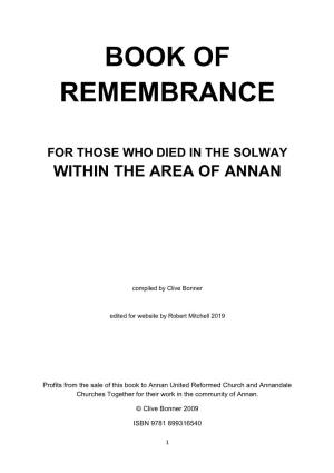 Book of Remembrance for Those Who Died in the Solway Within the Area of Annan