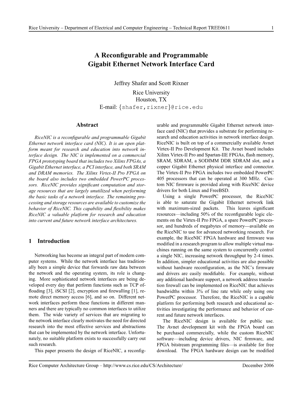 A Reconfigurable and Programmable Gigabit Ethernet Network Interface