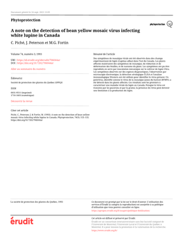 A Note on the Detection of Bean Yellow Mosaic Virus Infecting White Lupine in Canada C