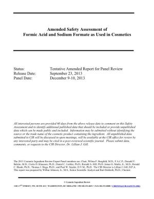 Amended Safety Assessment of Formic Acid and Sodium Formate As Used in Cosmetics