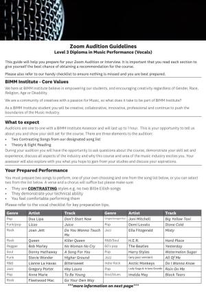 Zoom Audition Guidelines Level 3 Diploma in Music Performance (Vocals)