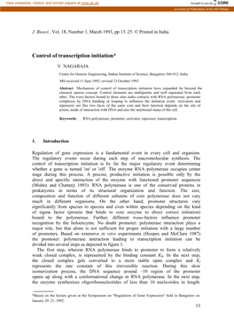 Control of Transcription Initiation*