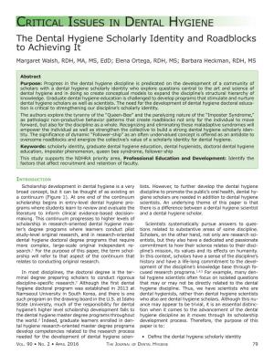 The Dental Hygiene Scholarly Identity and Roadblocks to Achieving It