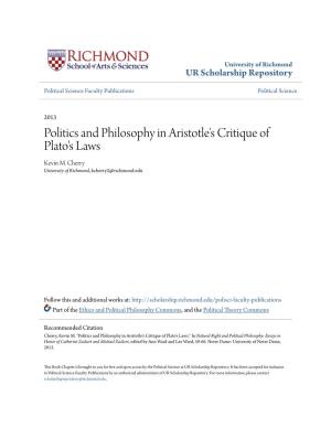 Politics and Philosophy in Aristotle's Critique of Plato's Laws Kevin M
