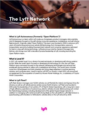 The Lyft Network AUTONOMOUS FACT SHEET | APRIL 26, 2021