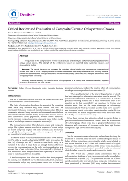 Critical Review and Evaluation of Composite/Ceramic Onlaysversus