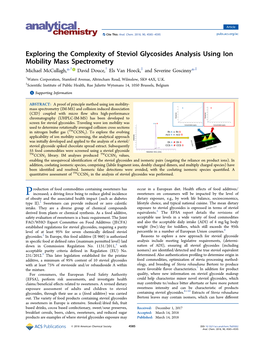 PDF) When Processed As HDMSE Data, However, When Processed As E MS Data, Stevioside Was Observed in All Samples, Some of Which ■ AUTHOR INFORMATION Were False