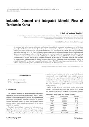 Industrial Demand and Integrated Material Flow of Terbium in Korea