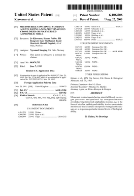 United States Patent (19) 11 Patent Number: 6,106,806 Klaveness Et Al
