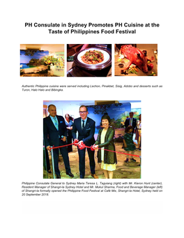 PH Consulate in Sydney Promotes PH Cuisine at the Taste of Philippines Food Festival