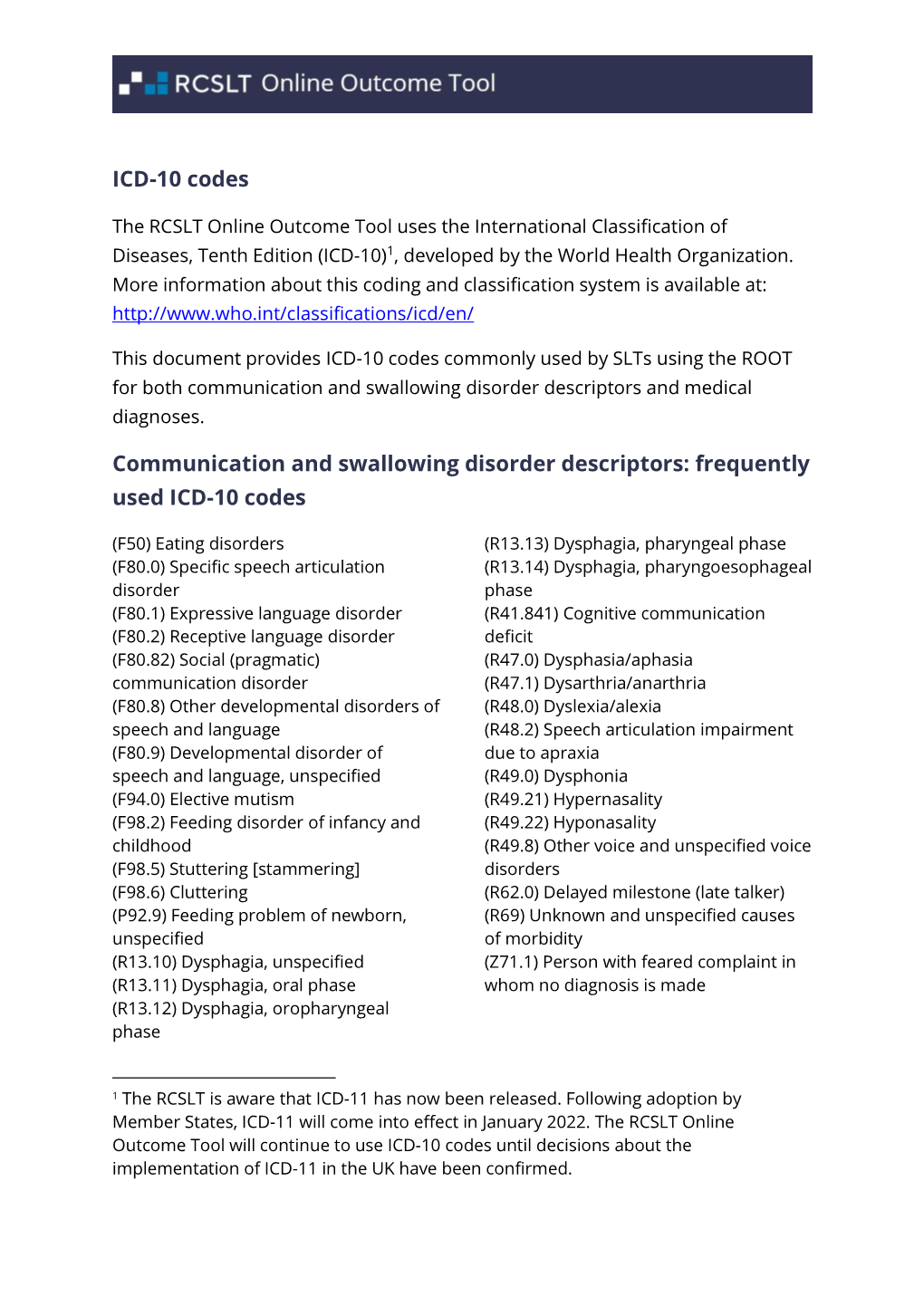 Frequently Used ICD-10 Codes