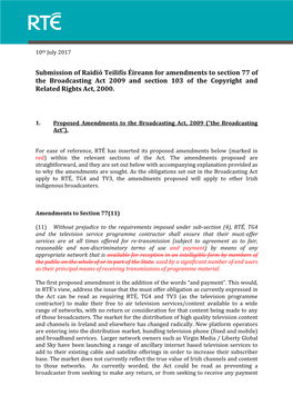 Submission of Raidió Teilifís Éireann for Amendments to Section 77 of the Broadcasting Act 2009 and Section 103 of the Copyright and Related Rights Act, 2000