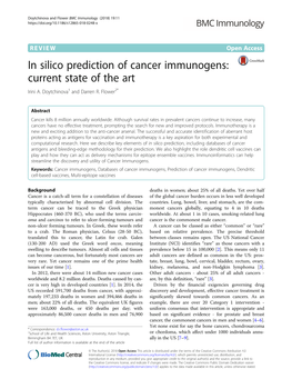 In Silico Prediction of Cancer Immunogens: Current State of the Art Irini A