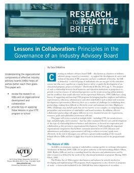Principles in the Governance of an Industry Advisory Board RESEARCH –TO–PRACTICE BRIEF