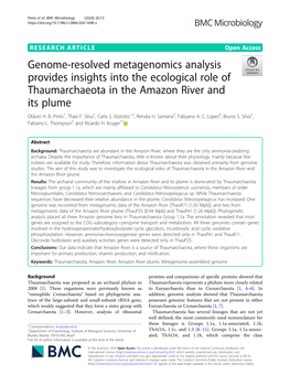 Genome-Resolved Metagenomics Analysis Provides Insights Into the Ecological Role of Thaumarchaeota in the Amazon River and Its Plume Otávio H