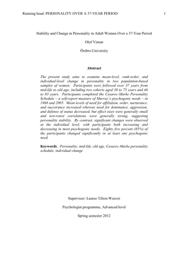 Stability and Change in Psychogenic Needs in Women Over a 37-Year