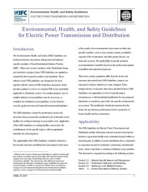 Environmental, Health, and Safety Guidelines for Electric Power Transmission and Distribution