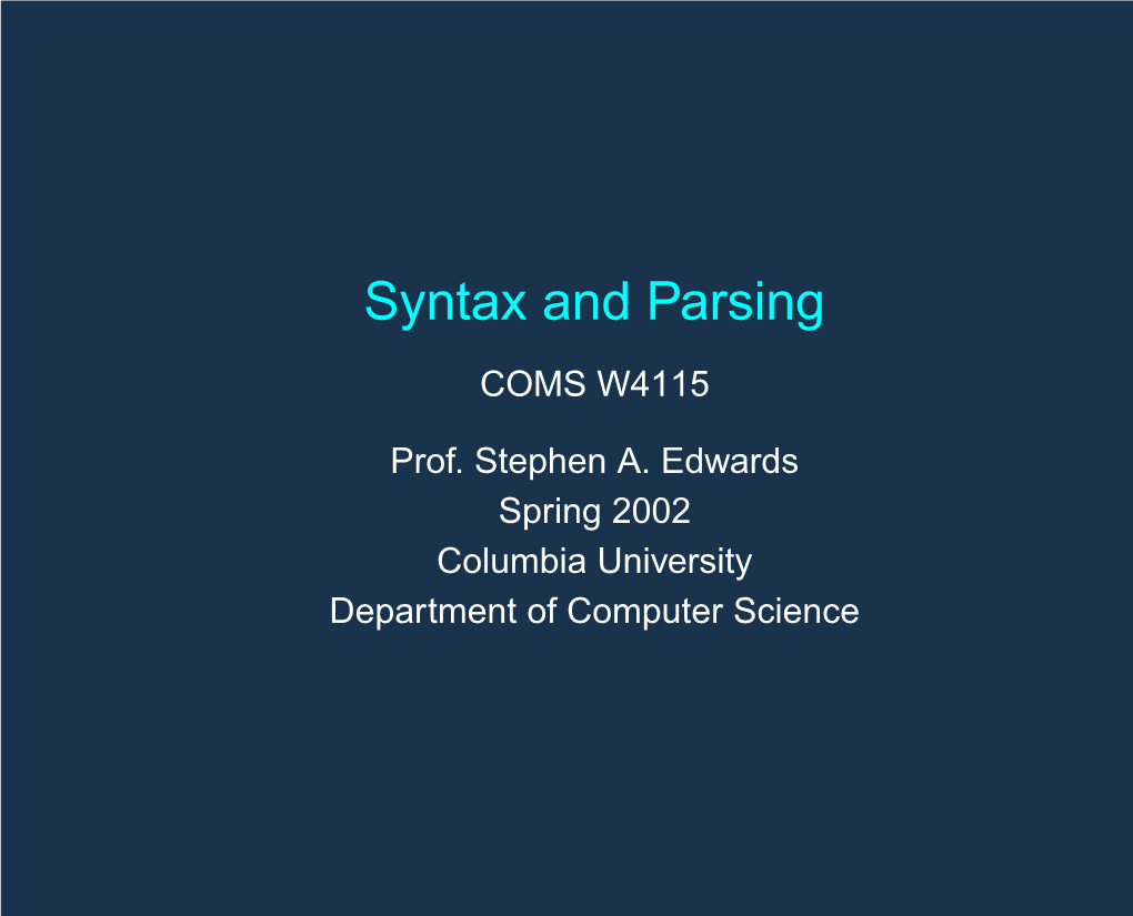 Syntax and Parsing