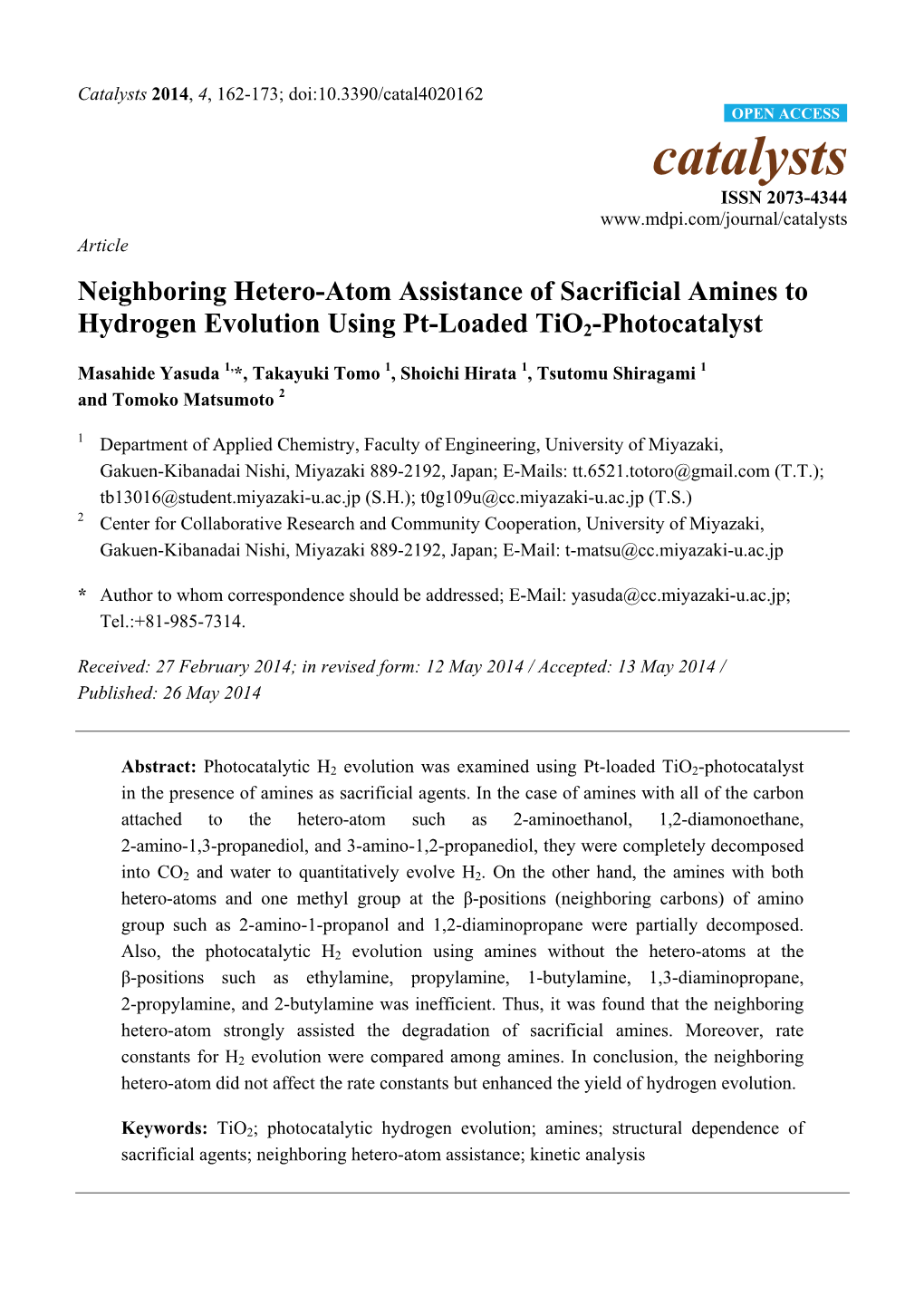 Neighboring Hetero-Atom Assistance of Sacrificial Amines to Hydrogen Evolution Using Pt-Loaded Tio2-Photocatalyst