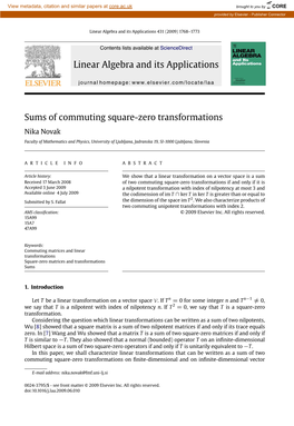 Sums of Commuting Square-Zero Transformations Nika Novak