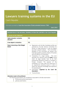 Lawyers Training Systems in the EU Czech Republic