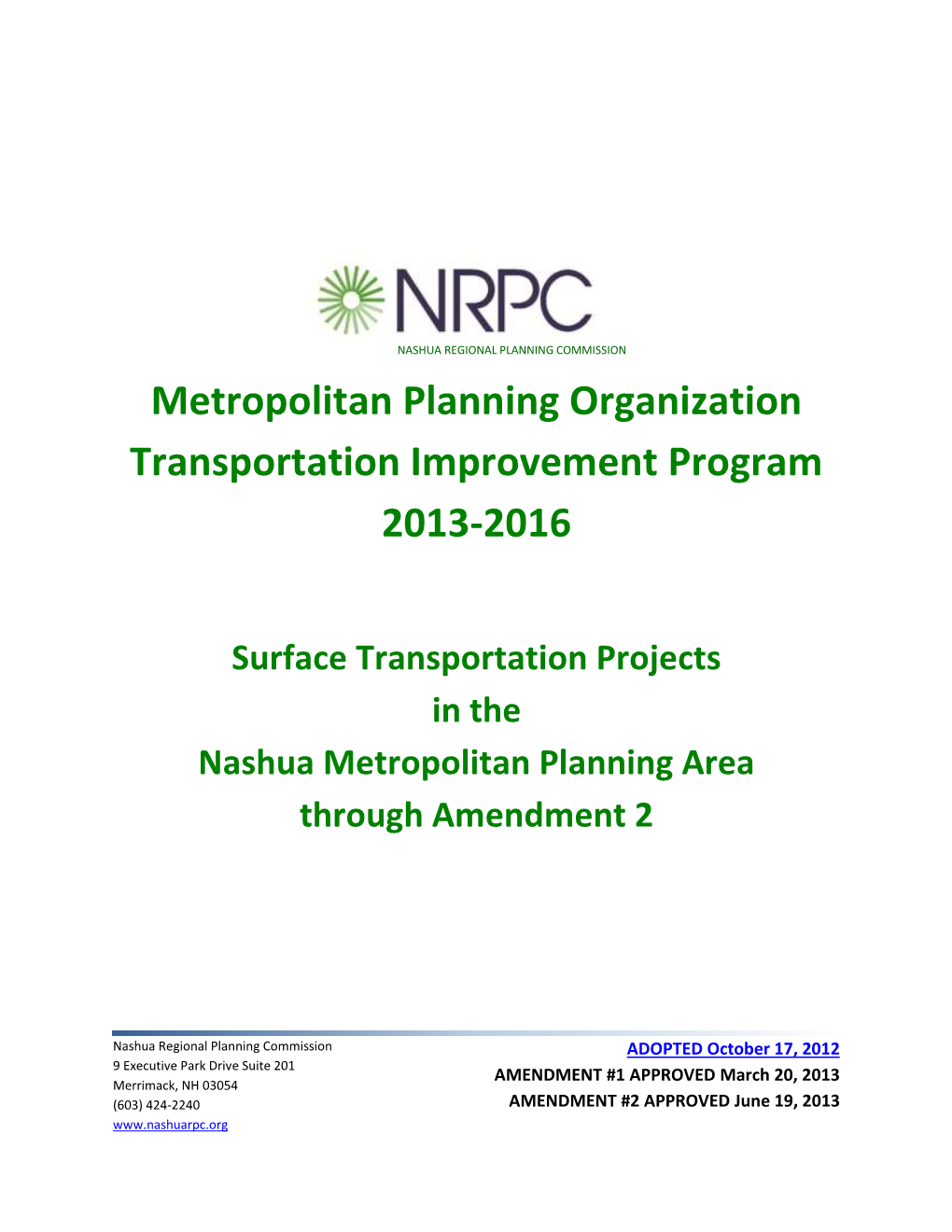 Metropolitan Planning Organization Transportation Improvement Program 2013-2016