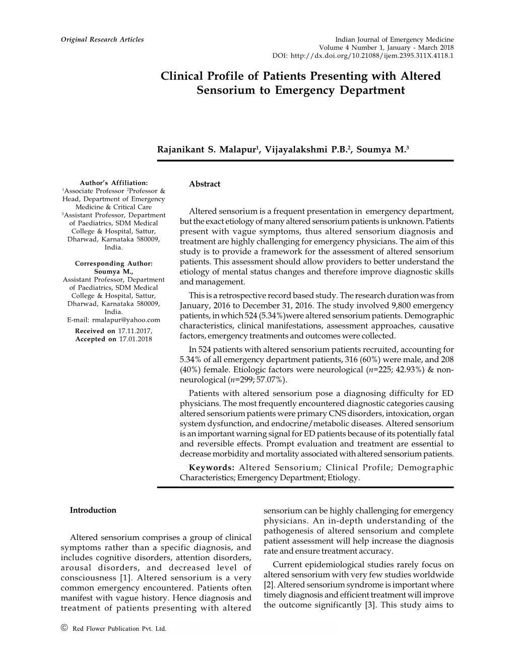 Clinical Profile of Patients Presenting with Altered Sensorium to Emergency Department