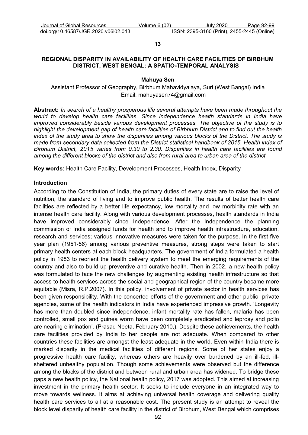 92 13 Regional Disparity in Availability of Health Care