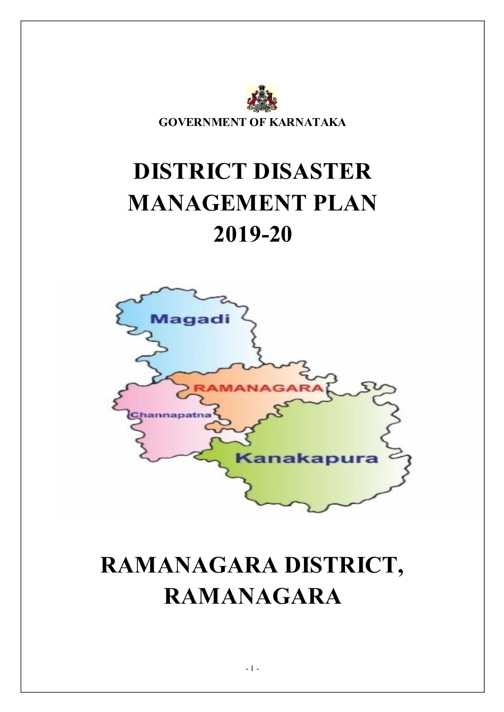 District Disaster Management Plan 2019-20 Ramanagara District, Ramanagara