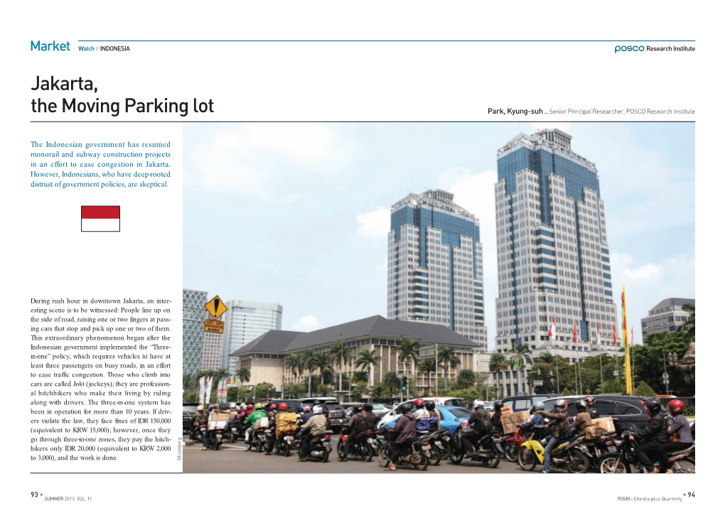 Jakarta, the Moving Parking Lot Park, Kyung-Suh Senior Principal Researcher, POSCO Research Institute